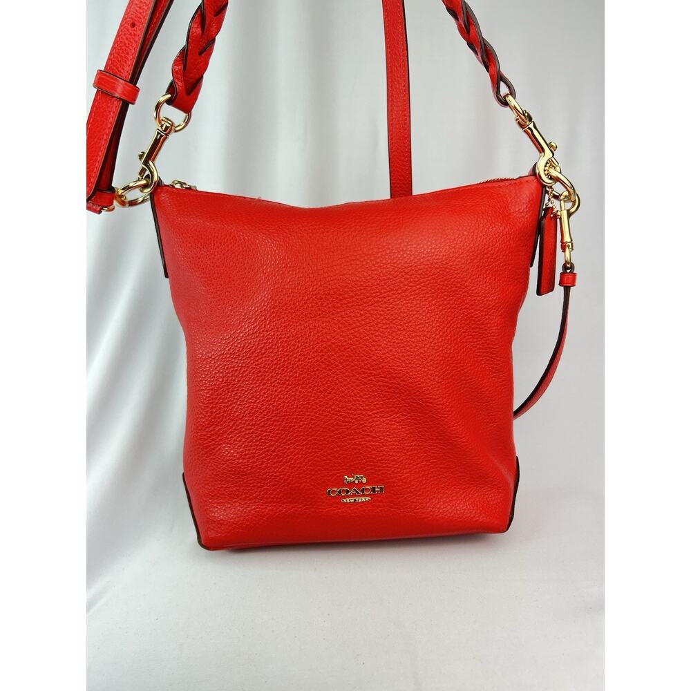COACH Mini Abby Duffel Shoulder Crossbody Bag RED Pebble Leather - Picture 5 of 16